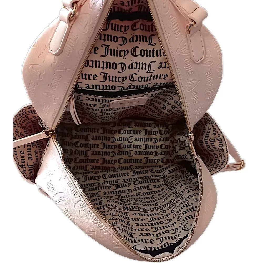 Juicy Couture‎ Pink Faux Leather Backpack Monogram Gold Logo School Travel Bag